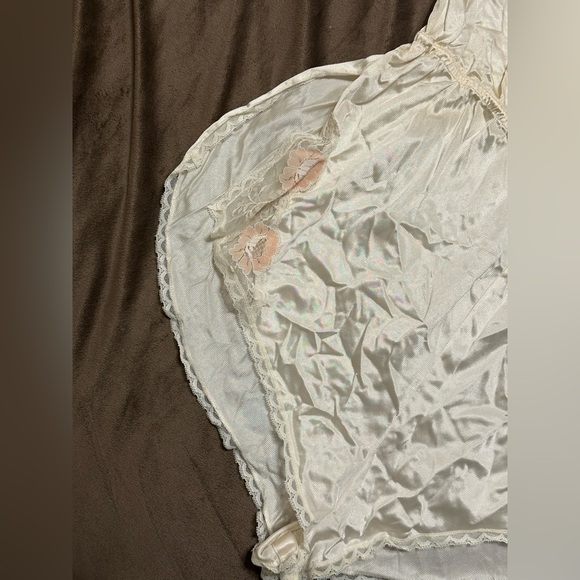 Rare VTG 70s Sans Souci Ivory Satin Lace Chemise & Robe Set 34/M Bridal - Picture 9 of 16